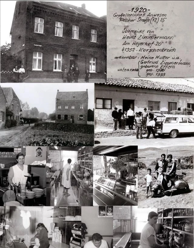 Historic black-and-white photographs of the house and family