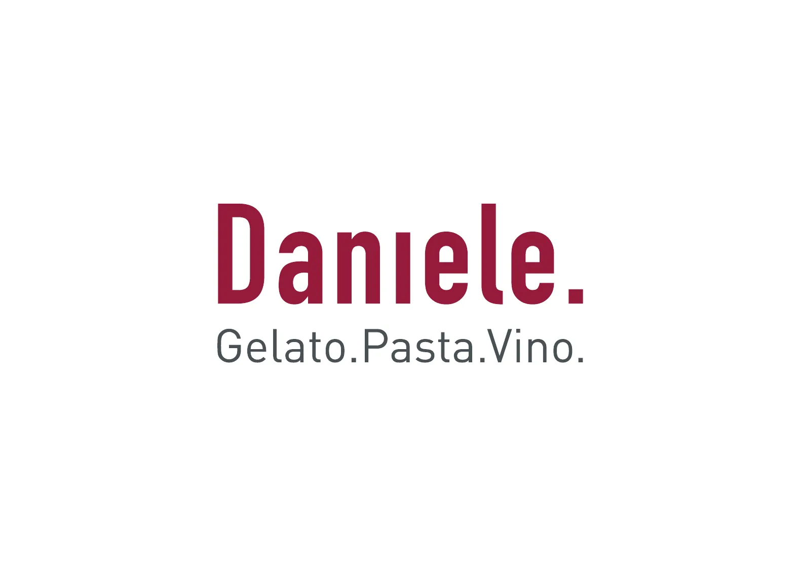 Page 1 of the menu: Daniele. Gelato. Pasta. Vino. cover.